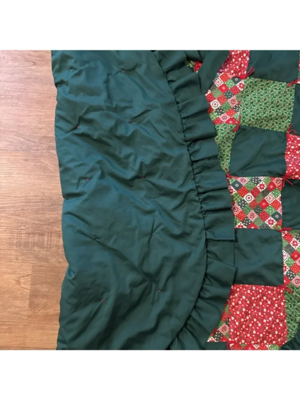 Homemade Christmas tree Quilted Skirt Green & Red With Ruffle